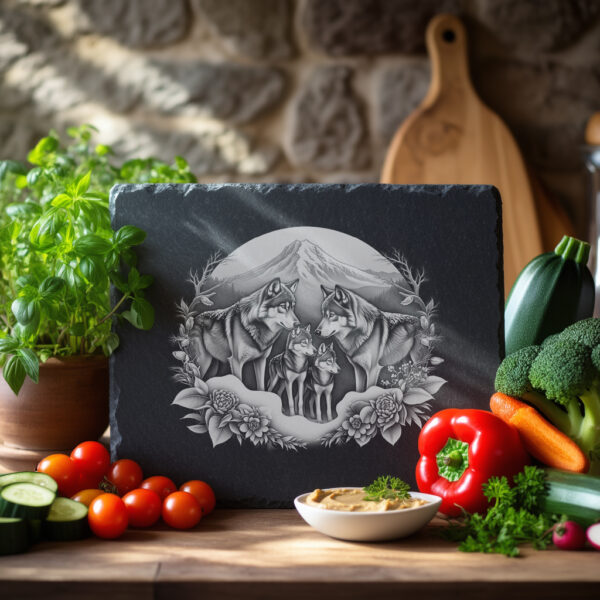Wolves and Mountain Slate Cheese Board Engraving File,