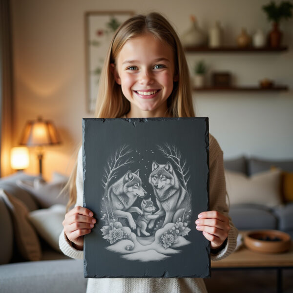 Wolves Playing in Snow Slate Cheese Board Design