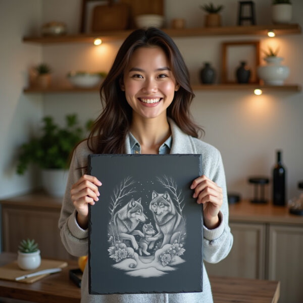 Wolves Playing in Snow Slate Cheese Board Design