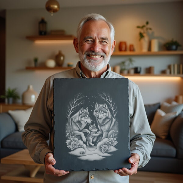 Wolves Playing in Snow Slate Cheese Board Design