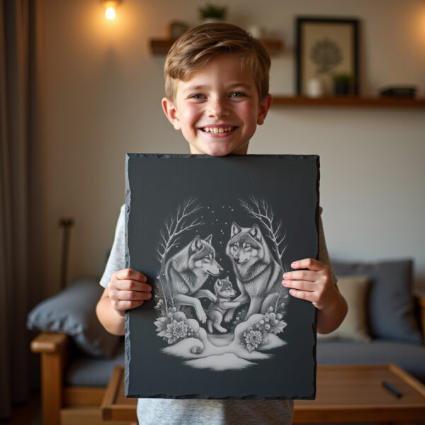 Wolves Playing in Snow Slate Cheese Board Design