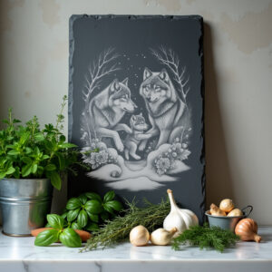 Wolves Playing in Snow Slate Cheese Board Design