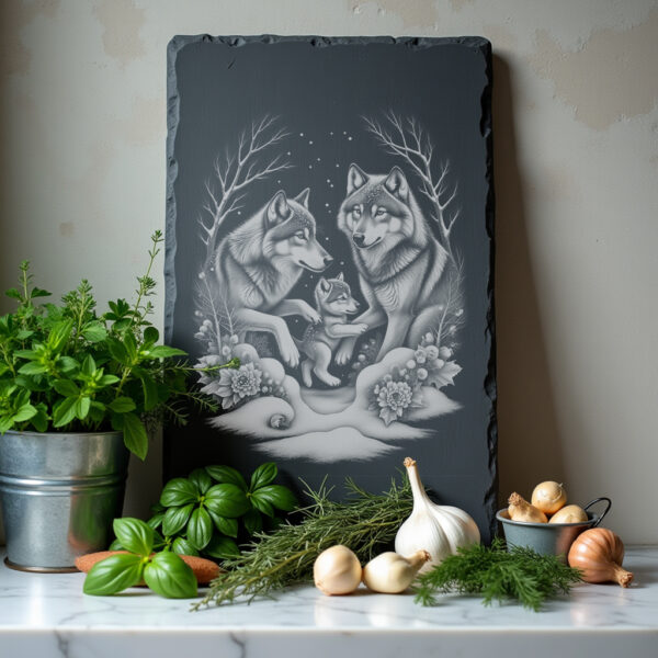 Wolves Playing in Snow Slate Cheese Board Design