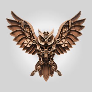 3D Illusion Laser Engraved Steampunk Owl Wall Art,