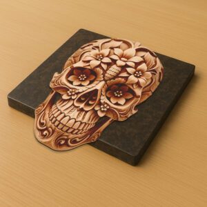3D Illusion Laser Engraving File, Ornate Wooden Skull,