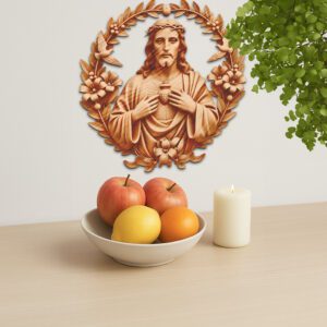 3D Illusion Laser Engraving Jesus Heart Religious Decor