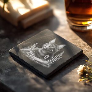 Cat Grass Slate Coaster Engraving File, PNG for
