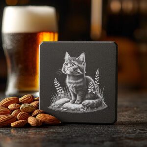 Cat Grass Slate Coaster Laser Engraving File, PNG