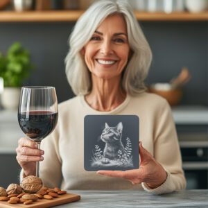 Cat in Grass Slate Coaster Engraving File, Digital