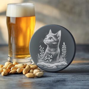 Cat in Grass Slate Coaster Engraving File, Digital