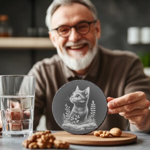 Cat in Grass Slate Coaster Engraving File, Digital