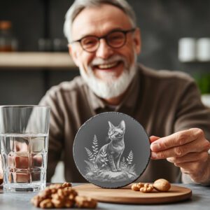 Cat in Grass Slate Coaster Engraving File, Laser