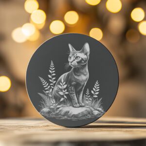 Cat in Grass Slate Coaster Engraving File, Laser
