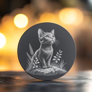 Cat in Grass Slate Coaster Engraving File, Laser