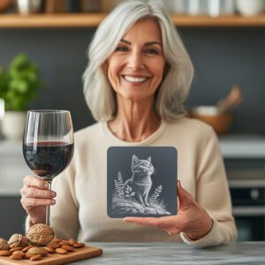 Cat in Grass Slate Coaster Engraving File, Nature