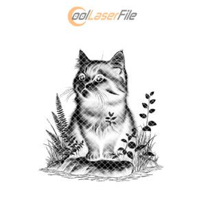 Cat in Grass Slate Coaster Engraving File, PNG