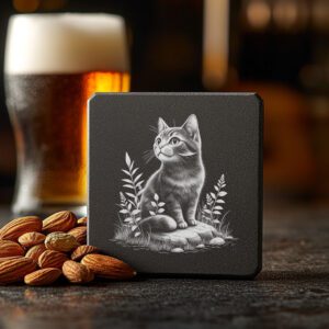 Cat in Grass Slate Coaster Engraving File, Rustic