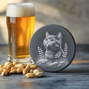 Cat in Grass Slate Coaster Engraving File, Rustic