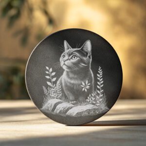 Cat in Grass Slate Coaster Engraving File, Rustic