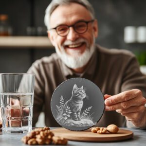Cat on Rock Laser Engraving File, Slate Coaster