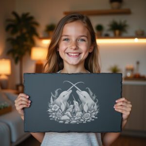 Narwhal Family Slate Cheese Board Engraving File, Arctic