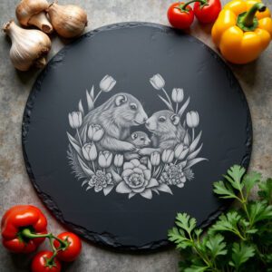 Slate Cheese Board Engraving File, Aardvark Family Tulips,