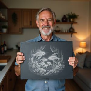 Slate Cheese Board Engraving File, Anglerfish Family Ocean