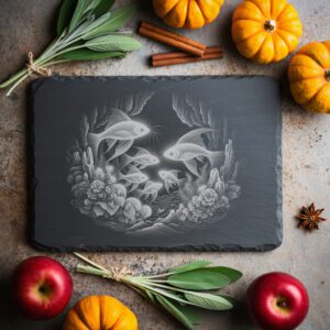 Slate Cheese Board Engraving File, Anglerfish Family Ocean