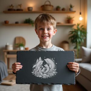 Slate Cheese Board Engraving File, Beluga Family Design,