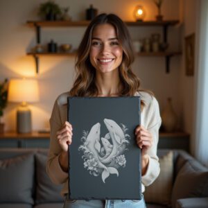 Slate Cheese Board Engraving File, Beluga Whale Family