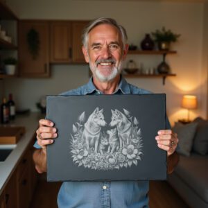 Slate Cheese Board Engraving File, Bush Dog Family