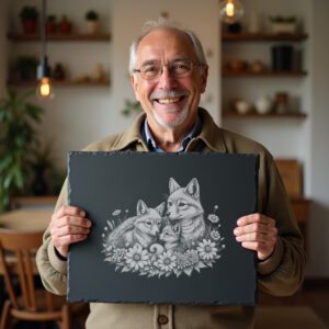 Slate Cheese Board Engraving File, Dhole Family Cosmos