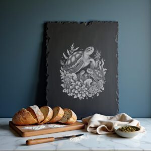 Slate Cheese Board Engraving File, Green Turtle Family