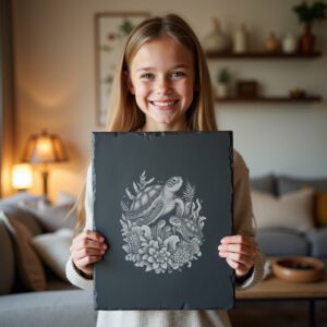 Slate Cheese Board Engraving File, Green Turtle Family