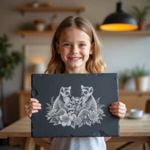 Slate Cheese Board Engraving File, Lemur Family with