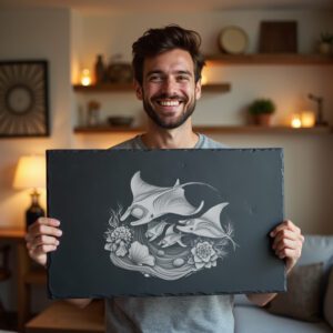 Slate Cheese Board Engraving File, Manta Ray Family