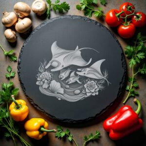 Slate Cheese Board Engraving File, Manta Ray Family