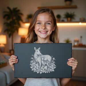 Slate Cheese Board Engraving File, Muntjac Family Azaleas,