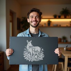 Slate Cheese Board Engraving File, Muntjac Family Azaleas,