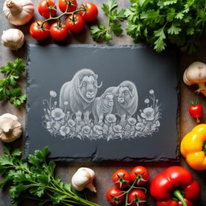 Slate Cheese Board Engraving File, Musk Oxen Arctic