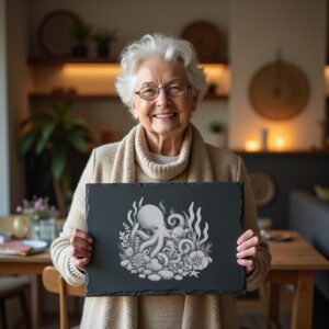 Slate Cheese Board Engraving File, Octopus Family Kelp