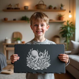 Slate Cheese Board Engraving File, Octopus Family Kelp