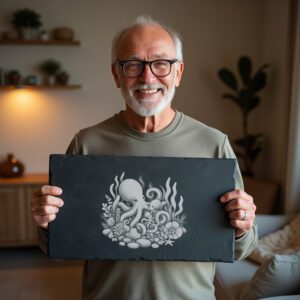 Slate Cheese Board Engraving File, Octopus Family Kelp