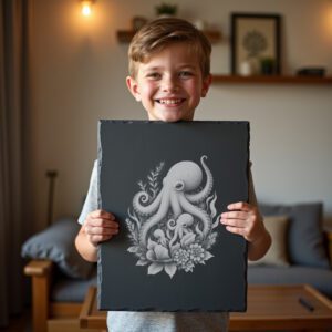 Slate Cheese Board Engraving File, Octopus Family Seagrass