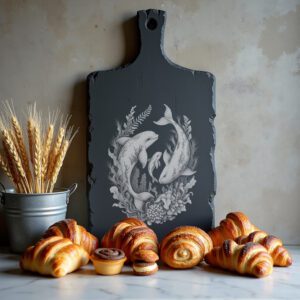 Slate Cheese Board Engraving File, Orca Family Kelp