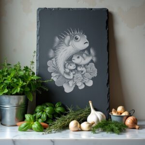 Slate Cheese Board Engraving File, Pufferfish Family Sponges