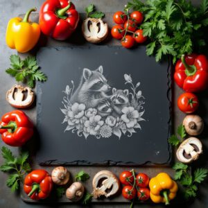 Slate Cheese Board Engraving File, Raccoon Family, Sweet