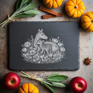 Slate Cheese Board Engraving File, Saiga Antelope, Crocus