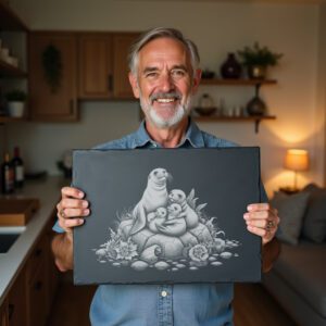 Slate Cheese Board Engraving File, Sea Lion Family,
