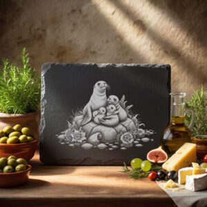 Slate Cheese Board Engraving File, Sea Lion Family,